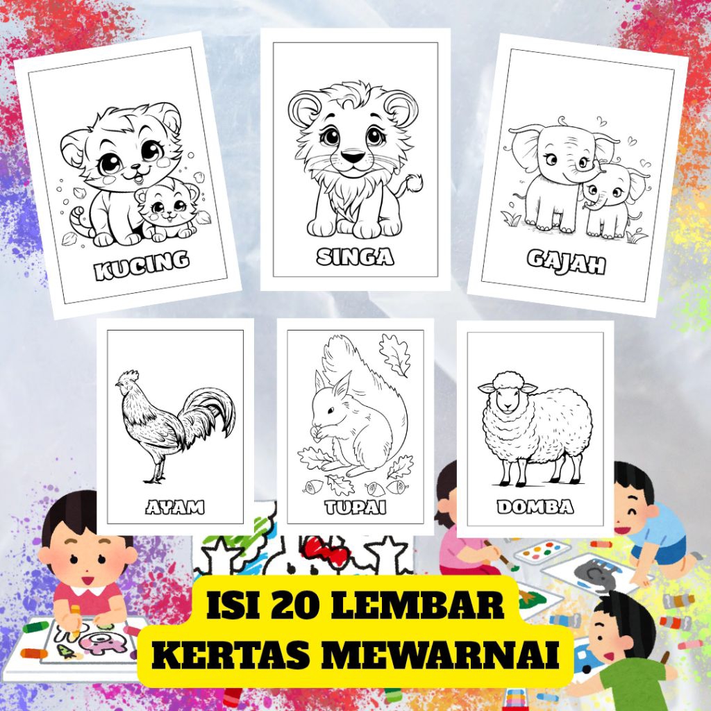 

Kertas Mewarnai/Menggambar gambar hewan isi 20 lembar kertas Hvs