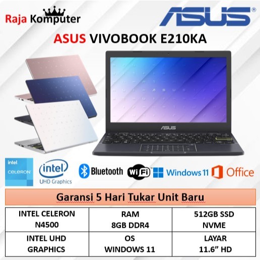 Asus E210KA N4500 8GB 128GB 11.6" Inch W11+OHS Rose Pink Garansi Resmi Indonesia