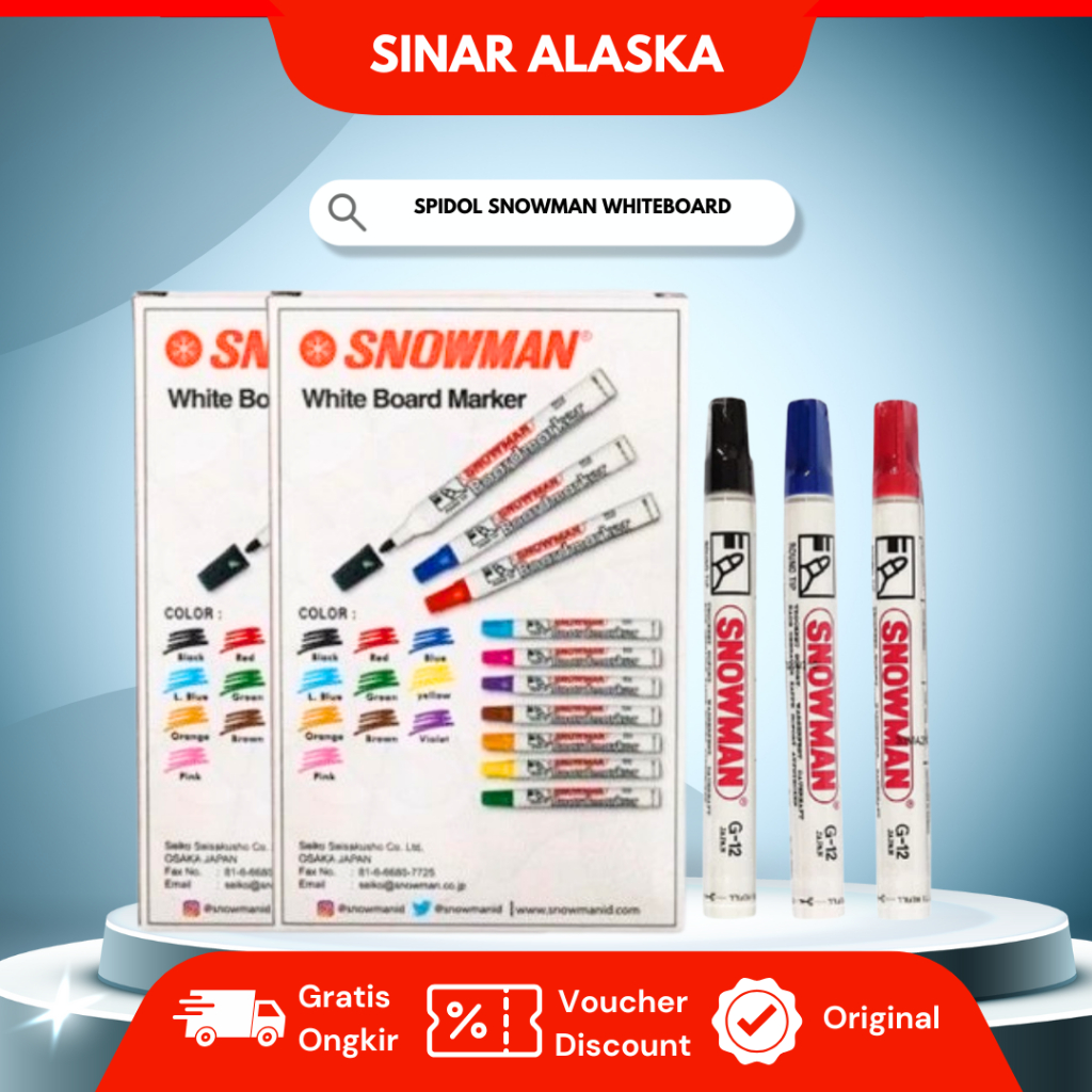

Spidol Snowman Whiteboard BG-12 Bisa di Hapus Hitam Biru Merah