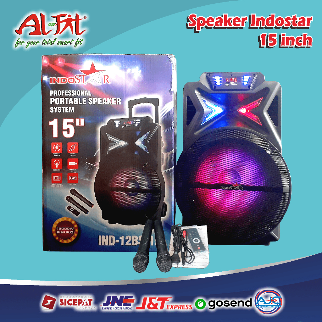 Indostar Bluetooth Trolley Speaker Audio Portable Active Speaker Aktif Karaoke 15 Inch