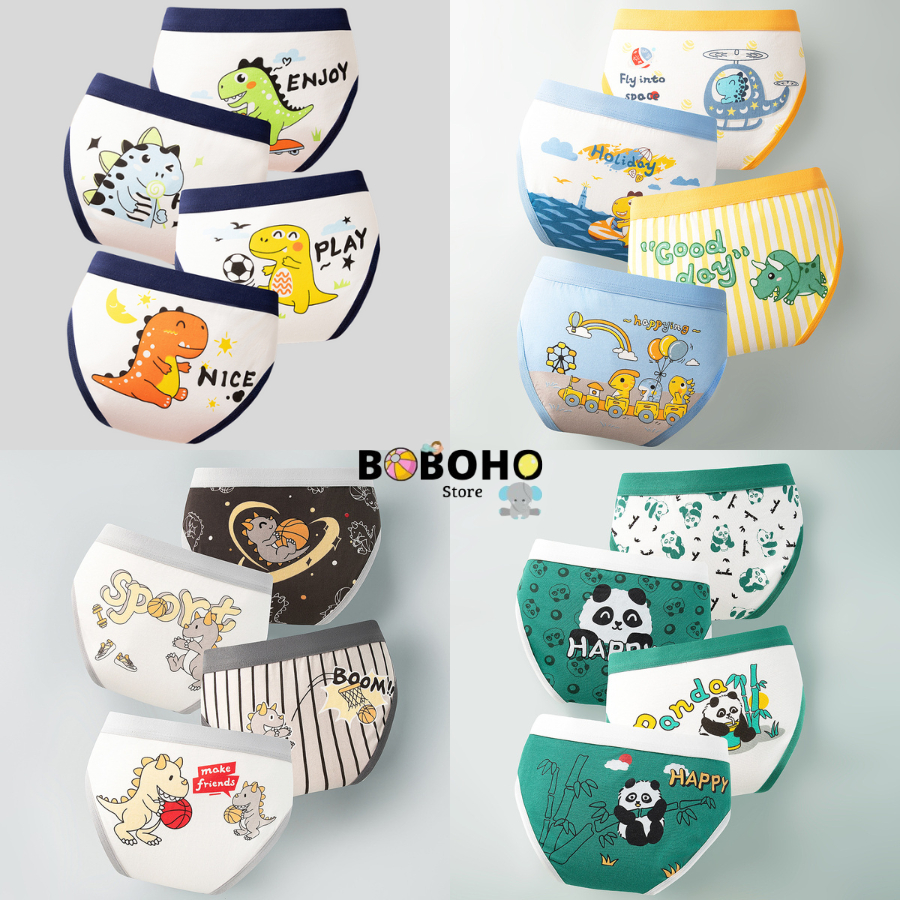 BOBOHO - (4PCS) PAKET PAKAIAN DALAM / CELANA DALAM KATUN ANAK LAKI-LAKI MOTIF KARAKTER LUCU