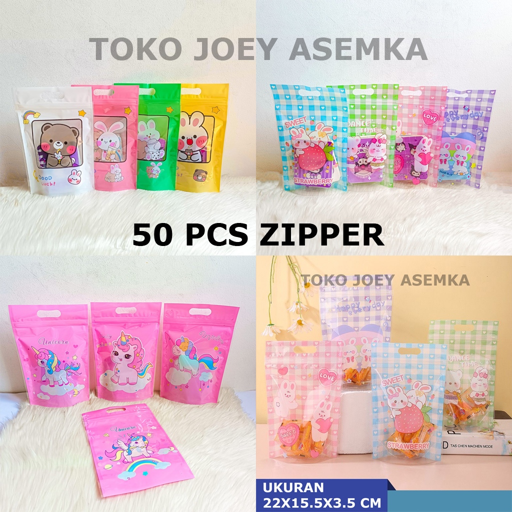 

(50 LEMBAR) STANDING ZIPPER PLASTIK LUCU ZIP LOCK KLIP CLIP GOODY GOODIE BAG LUCU HAMPERS BINGKISAN