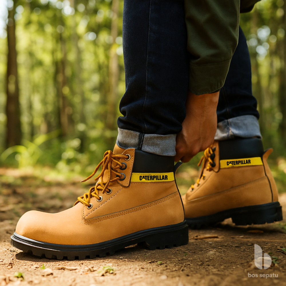Wajib Punya Sepatu Safety Boots Pria Caterpillar High Quality - Sepatu Boots Sby Tinggi - Sepatu