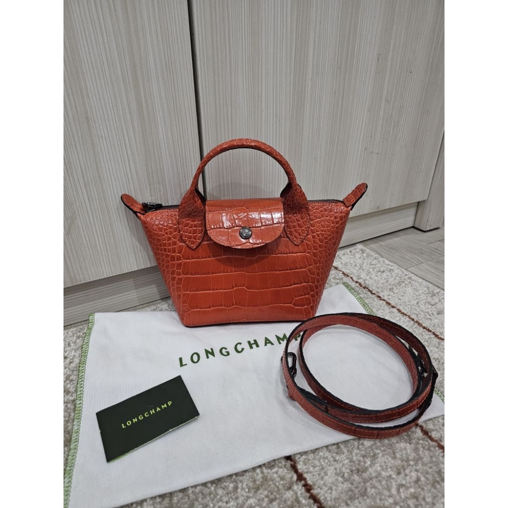 lc cuir mini top handle croco orange