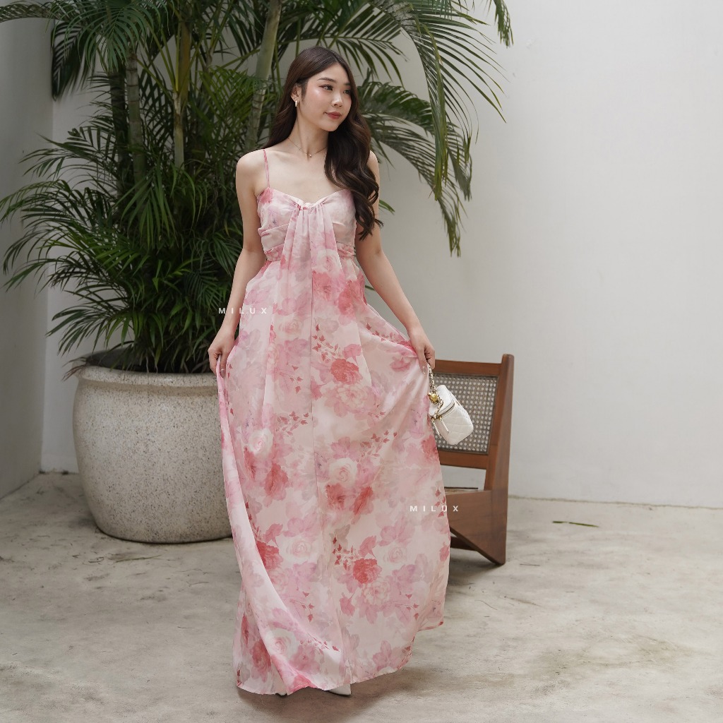 LONG DRESS GAUN WANITA FLORAL BEACH WEAR OMBRE PANJANG MX325