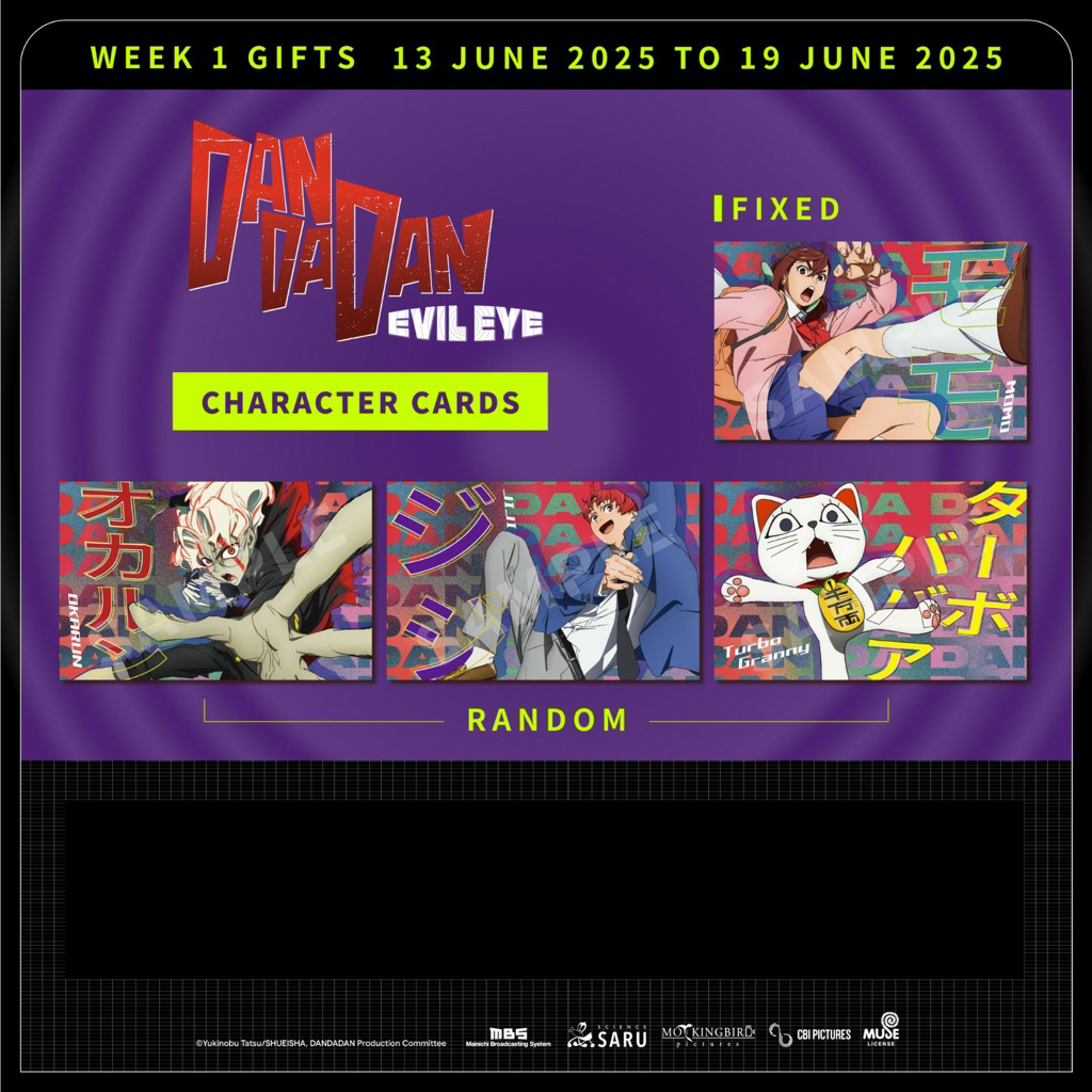 

Character Card Dan Da Dan Evil Eye Momo Ayase Okarun Turbo Granny Jiji Nenek Turbo Dandandan Official Cinepolis dan CGV