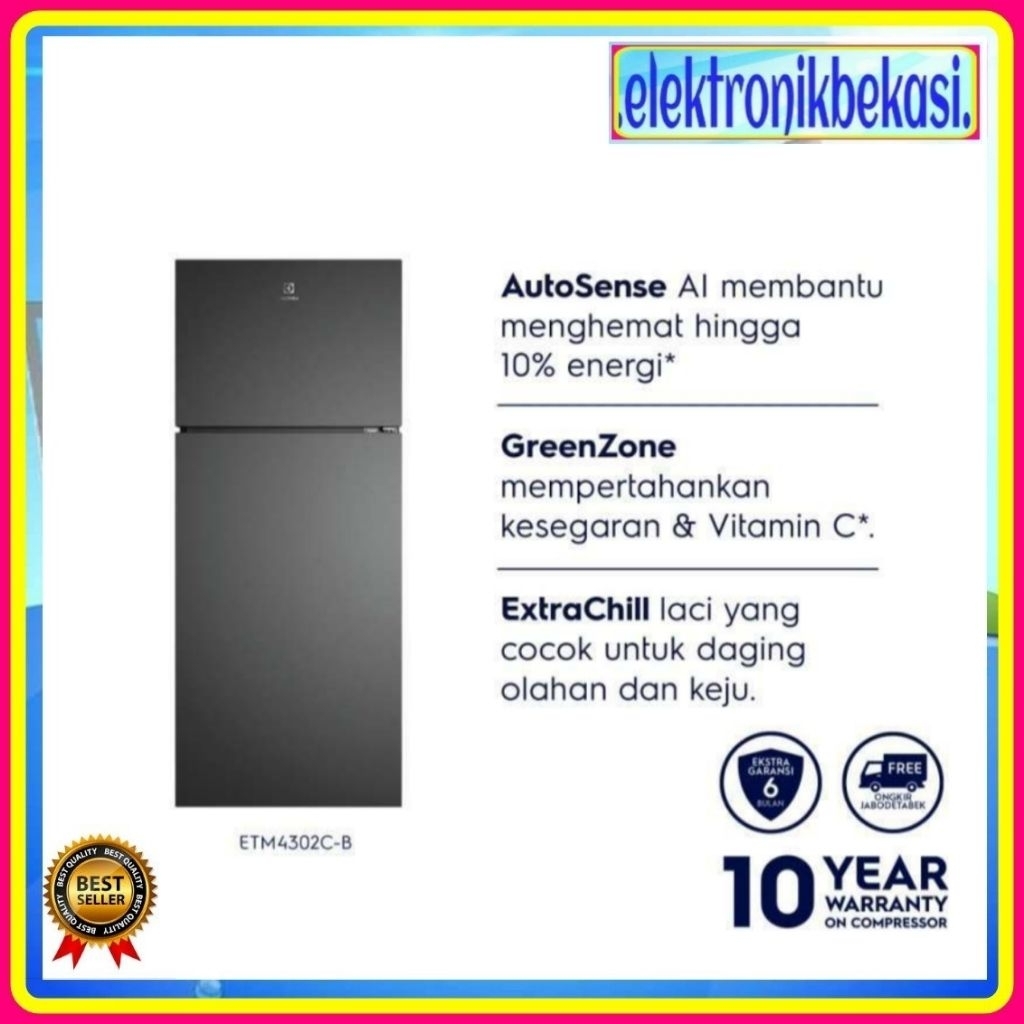KULKAS ELECTROLUX ETM 4302 C-B / KULKAS ELECTROLUX 2 PINTU ETM 4302 / KULKAS ELECTROLUX ETM4302C-B