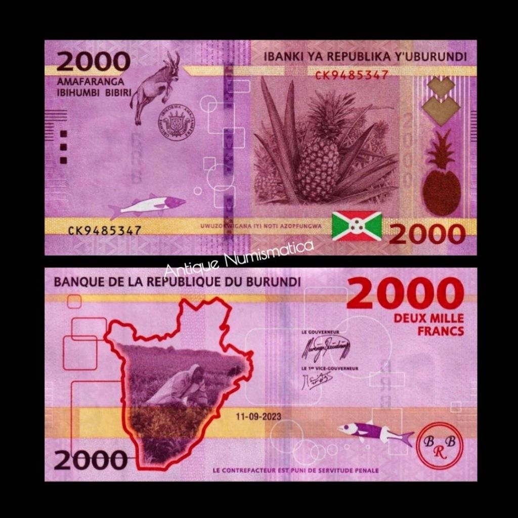 UANG ASING BURUNDI 2000 FRANCS 2023 UNC GRESS ORIGINAL