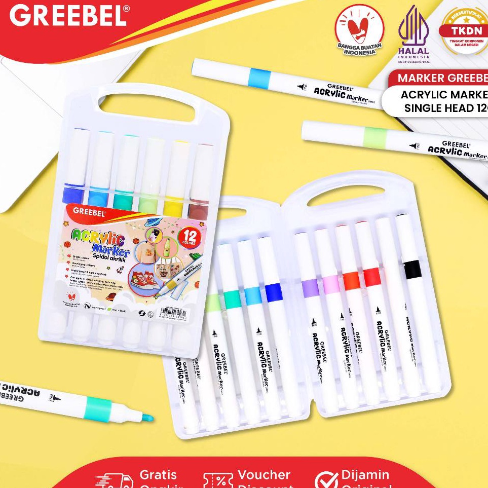 

KODE R8T GREEBEL Spidol Warna Warni 1 Set Spidol Marker Acrylic Single Head 12 Warna Spidol Warna Sketch Marker Spidol Set