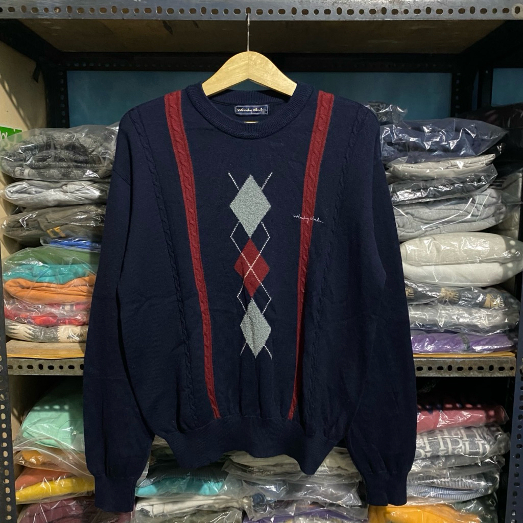 Windy Club Twist Argyle Knit Biru Size 100 65x57