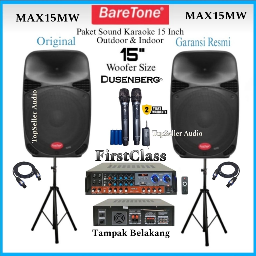 Promo Paket Sound System Karaoke Murah Berkualitas BareTone Speaker 15 Inch Max15Mw Bluetooth FirstC