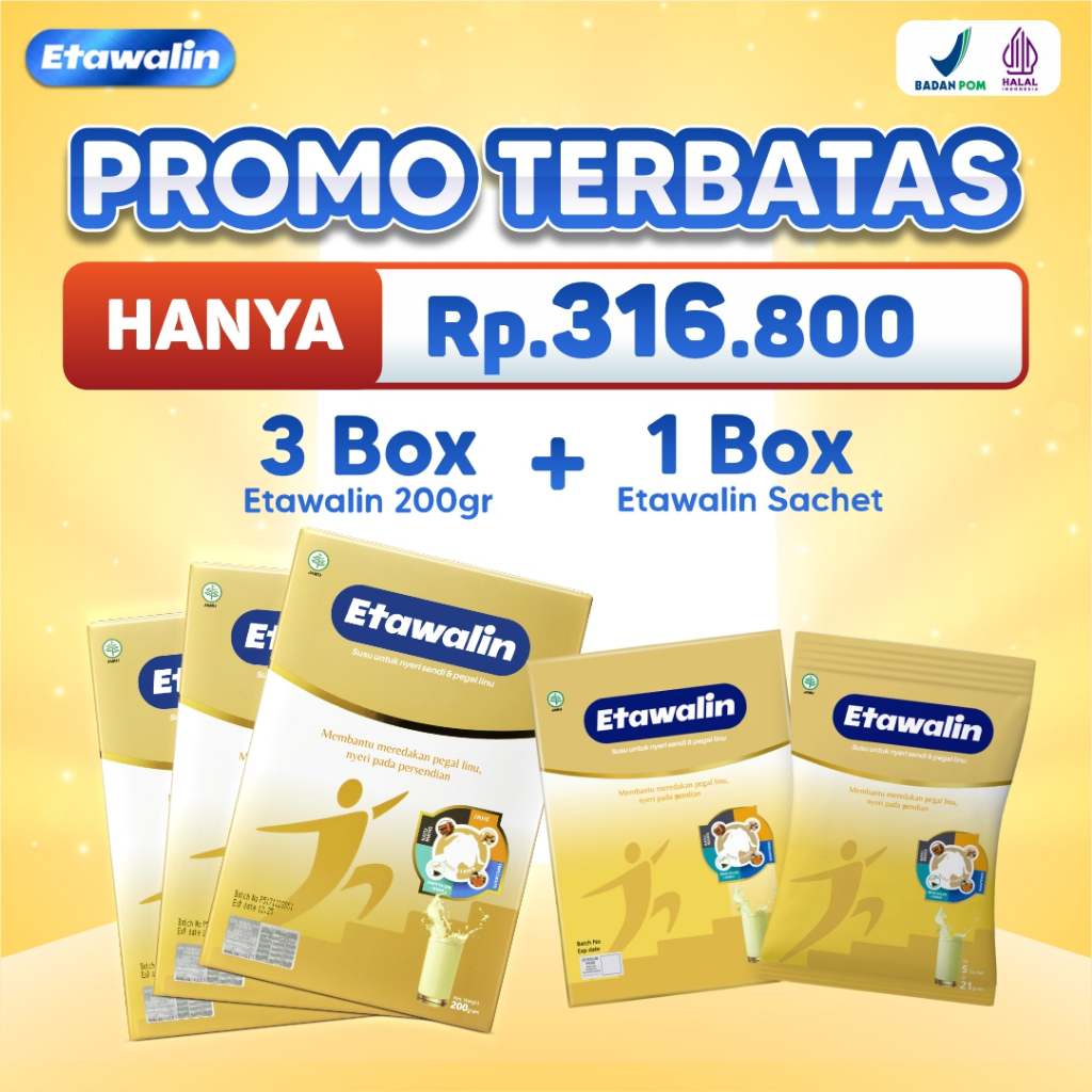 

Etawalin Promo Paket 1 BOX sachet + 3 box - susu kambing pegal linu nyeri sendi