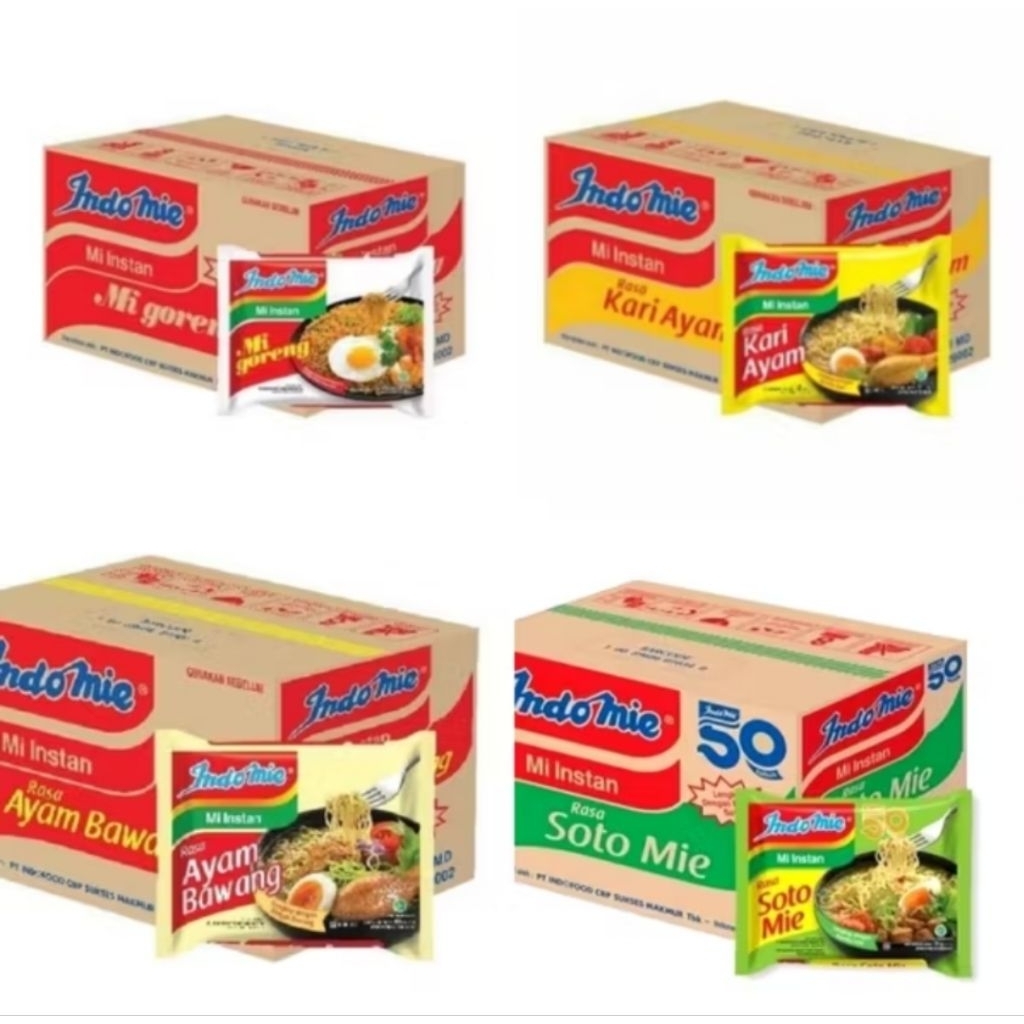 

INDOMIE GORENG/KUAH 1 DUS ISI 40 PCS / GORENG SPESIAL / RENDANG / ACEH / AYAM BAWANG / SOTO AYAM / KARI AYAM