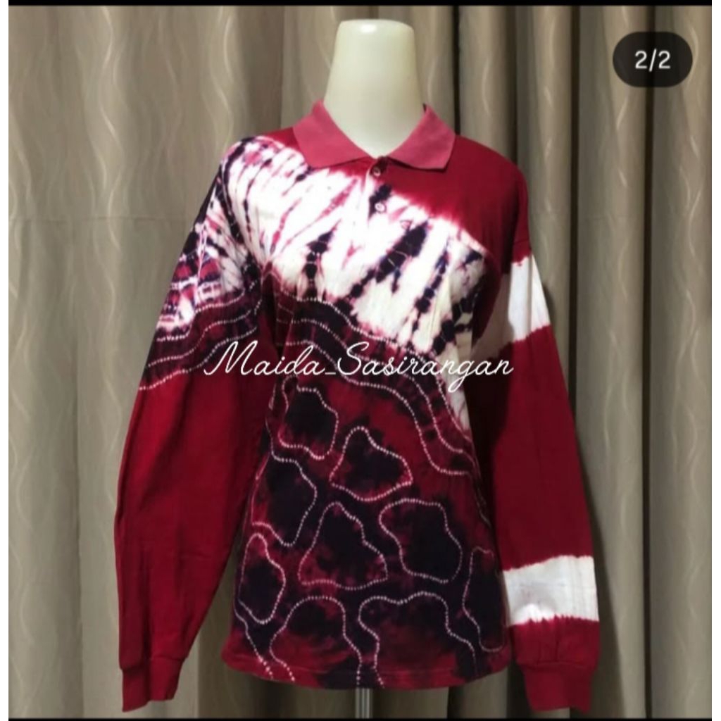 Kaos Sasirangan Panjang Kerah Wanita Merah Putih Persiapan 17 Agustus an