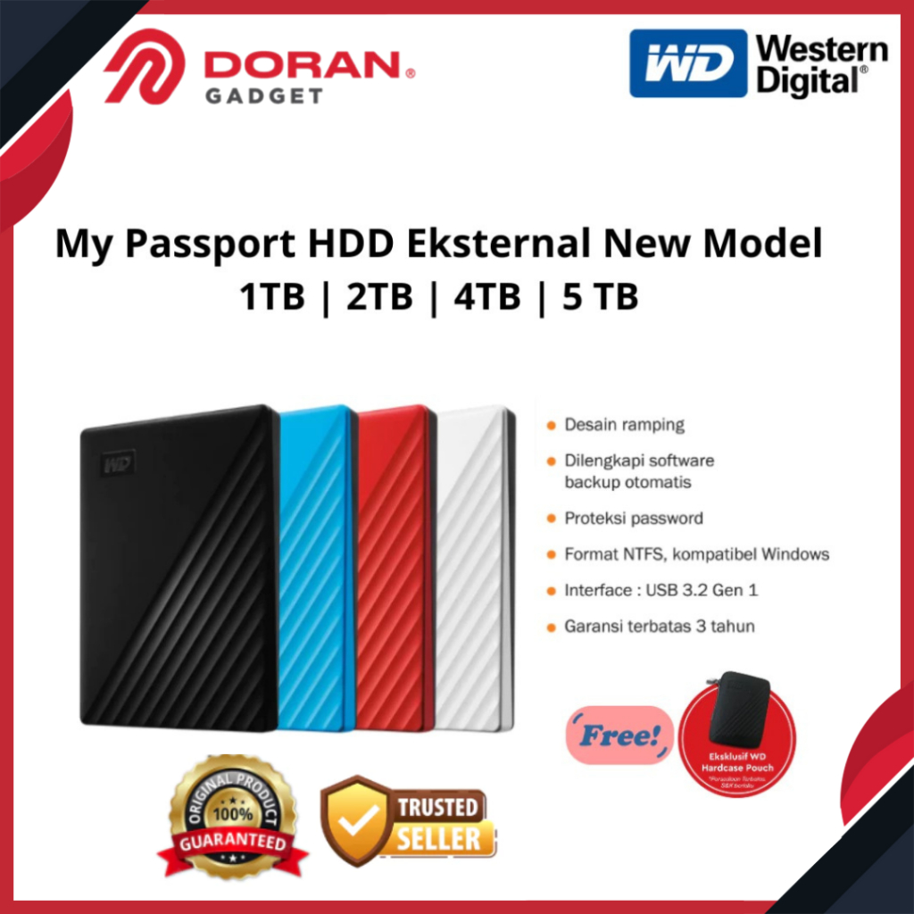 Hardisk HDD Eksternal WD My Passport New Model 1TB 2TB 4TB 5 TB Garansi Resmi 3 Tahun