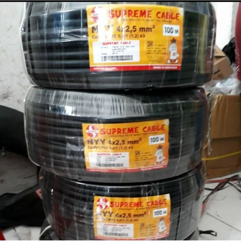 Kabel Listrik NYY 4 x 2.5 mm Supreme 100 Meter Warna Hitam Kawat Kabel Tunggal NYY 4x2.5 mm2 SUPREME