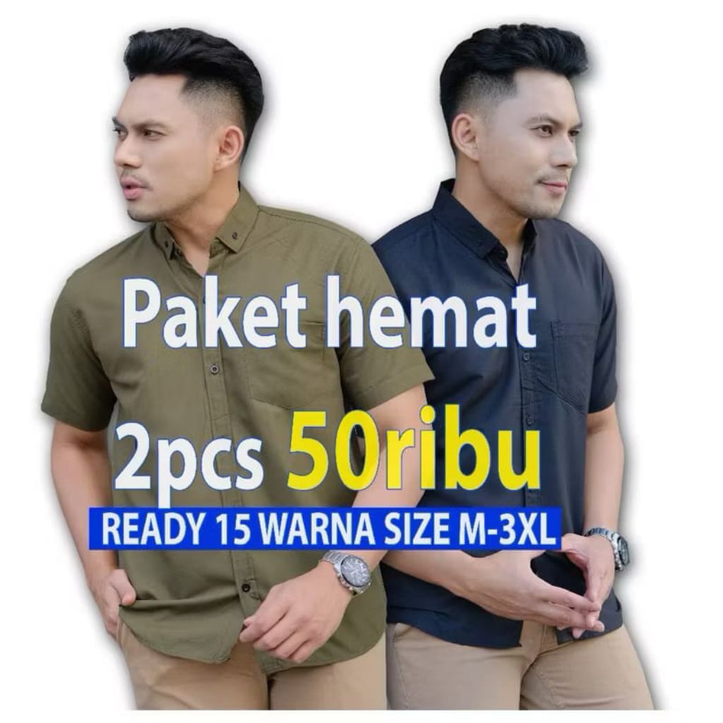 Paket 50 Ribu Dapat 2 Kemeja Polos Premium Lengan Pendek Biisa Reques Warna