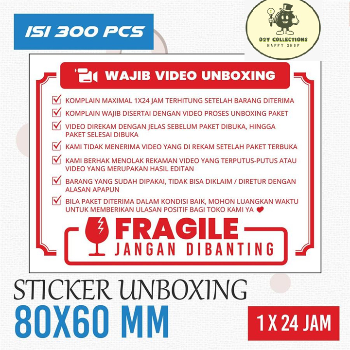 

STICKER UNBOXING LABEL STIKER VIDEO UNBOXING PENGIRIMAN 300 PCS - 60X80 (300 PCS)