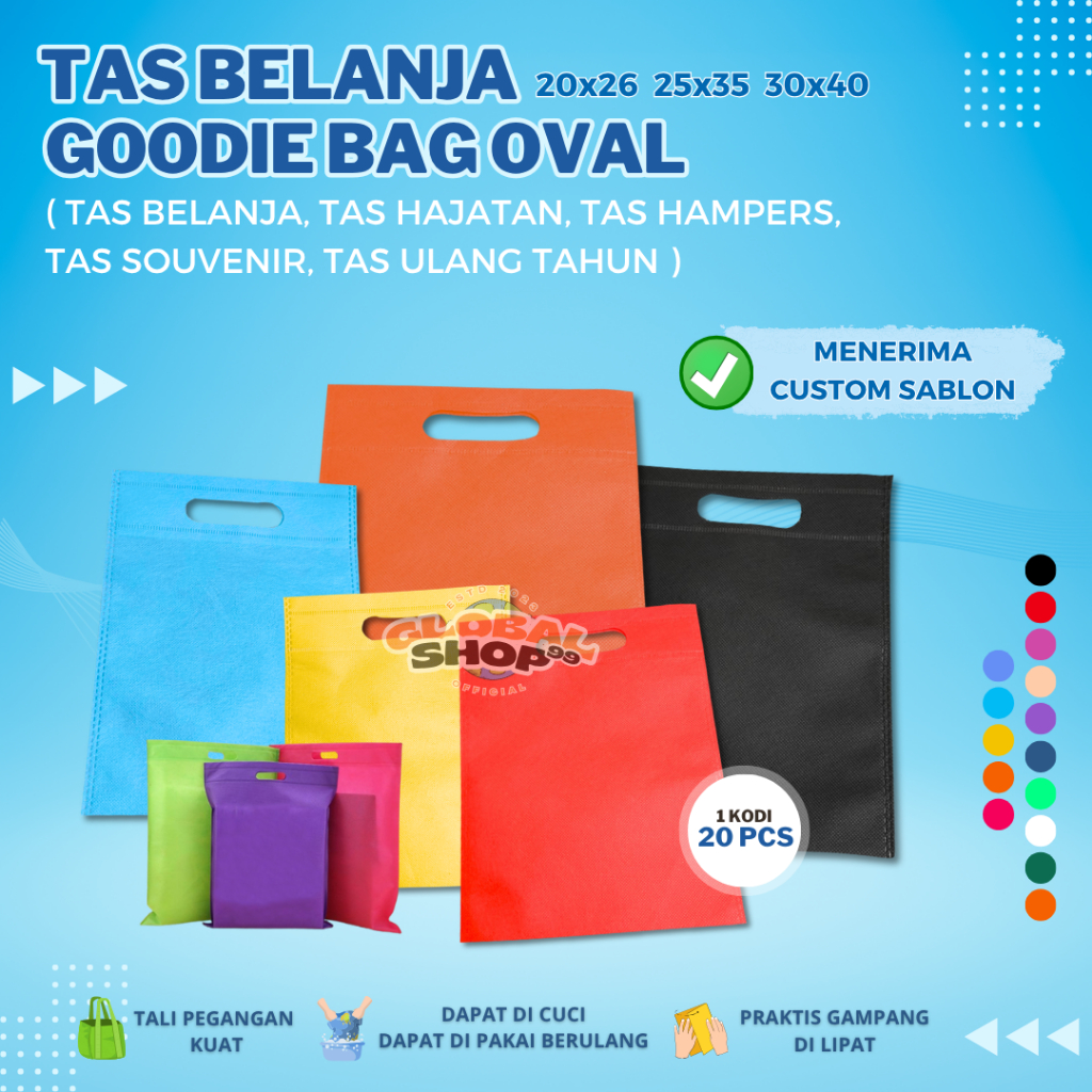 

Goodie bag 1 KODI 20 PCS Tas Belanja Spunbond Hajatan Hampers Ultah 20X26 OVAL TOTEBAG Kain Souvenir Pernikahan Ulang Tahun Anak