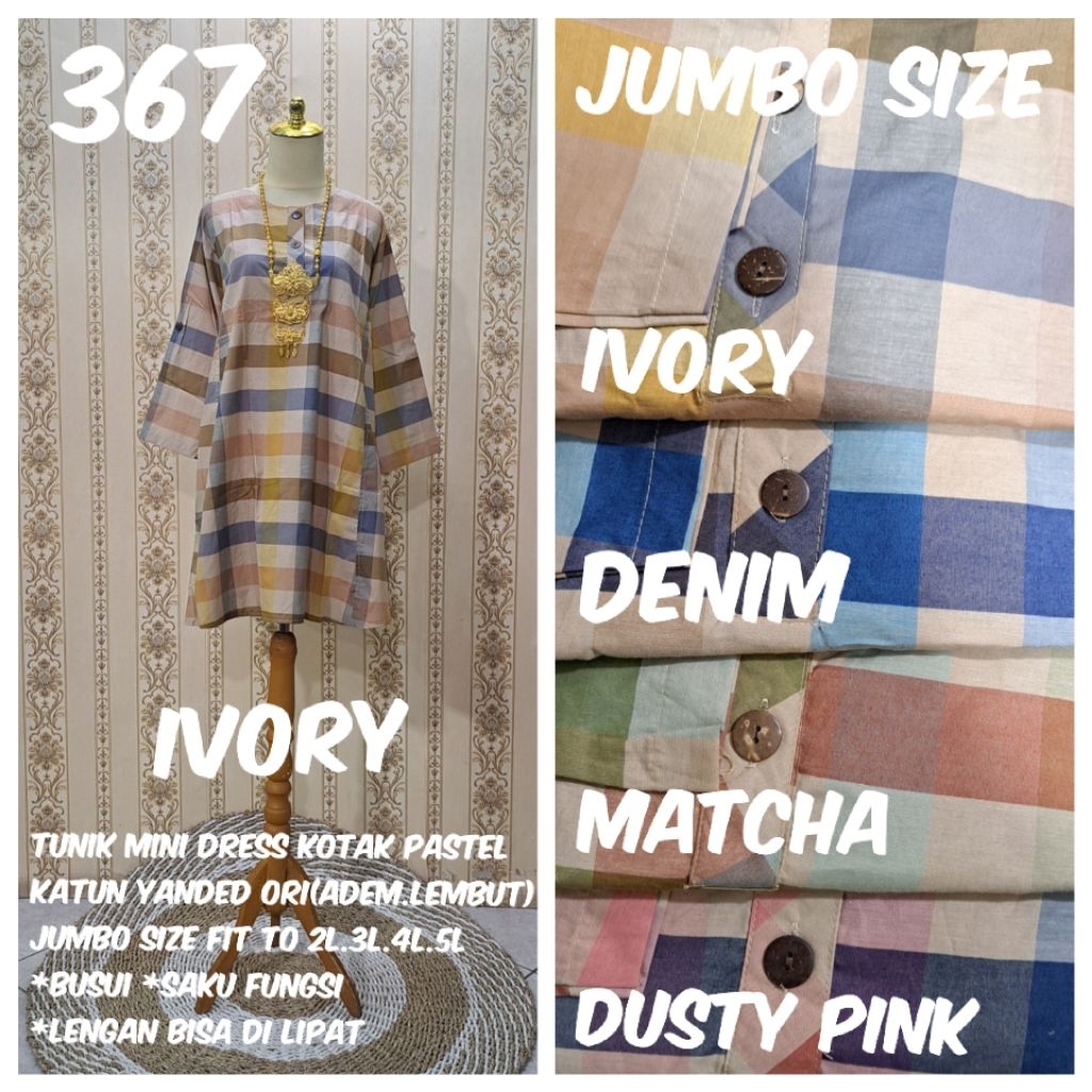 Tunik (mini dress) kotak katun & FLOWERS(adem) JUMBO SIZE fit to 3L.4L.5L