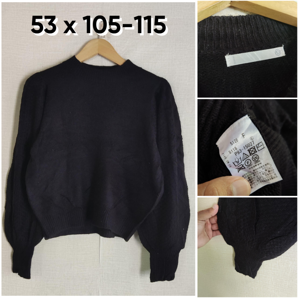 Sweater Rajut Hitam Size L Wanita Atasan Cewek Outer Knit Lengan Bal0n ZX664