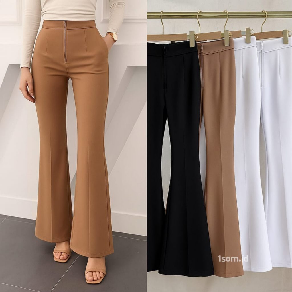 Celana Panjang Cutbray Scuba Highwaist Wanita Premium - Celana Flare Scuba Kulot Cutbray