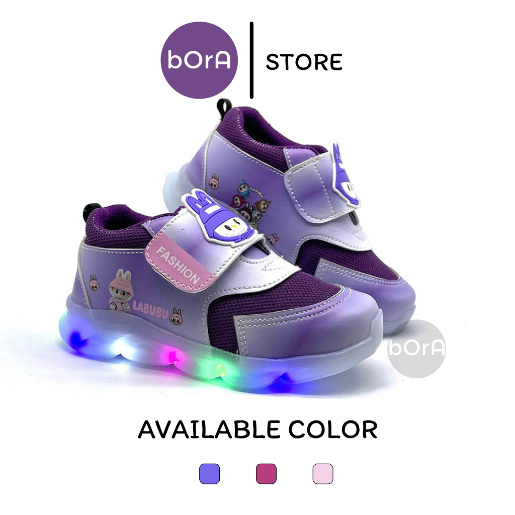Sepatu Anak Menyala LED Motif Labubu Gradasi Anti Slip Ukuran 24-32