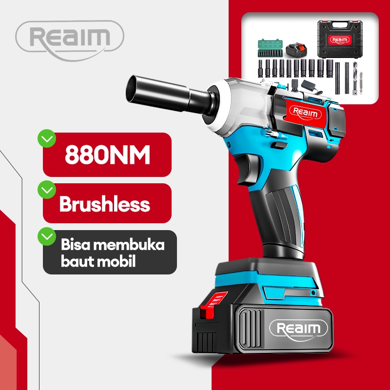 Reaim Impact Wrench Brushless Mesin Bor Baterai Bor Impact Baterai Cordless Electric Rrench