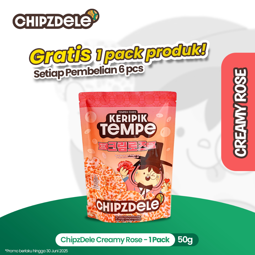 

Chipzdele Keripik Tempe 50 gram Korean Series Rasa Creamy Rose - 1 pack