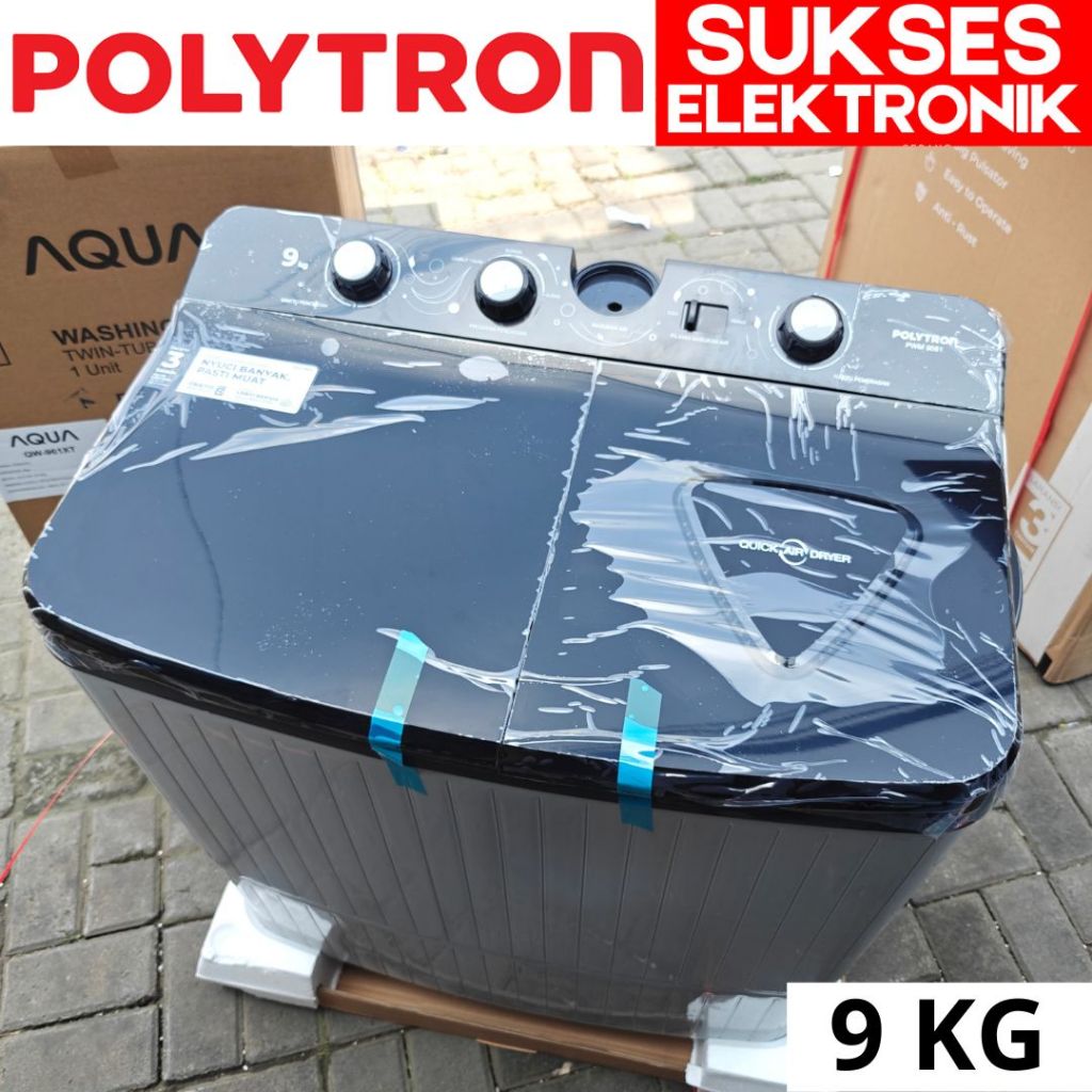 MESIN CUCI POLYTRON 9 KG 2 TABUNG PWM-9081 / WASH MACHINE 9KG KILO HITAM BIG SIZE