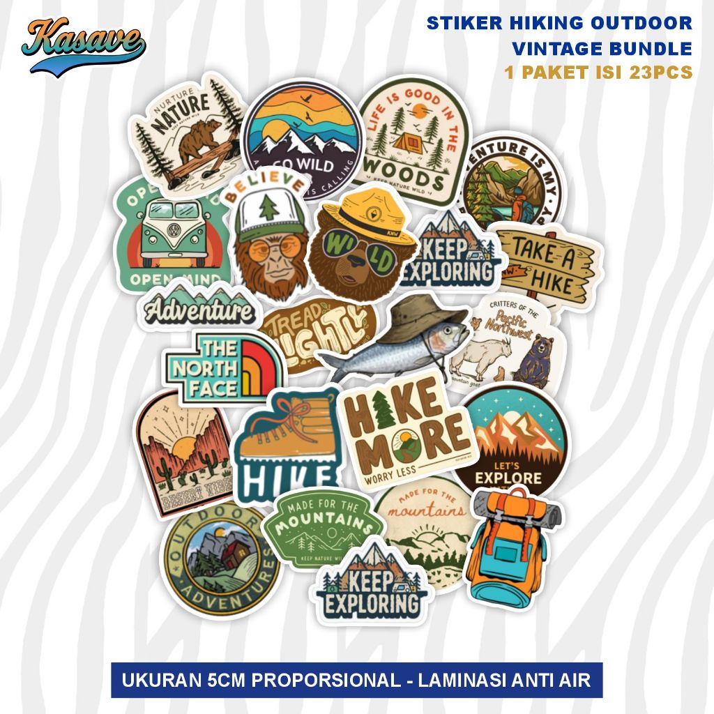 

STIKER HIKING OUTDOOR VINTAGE 1 PAKET ISI 23PCS