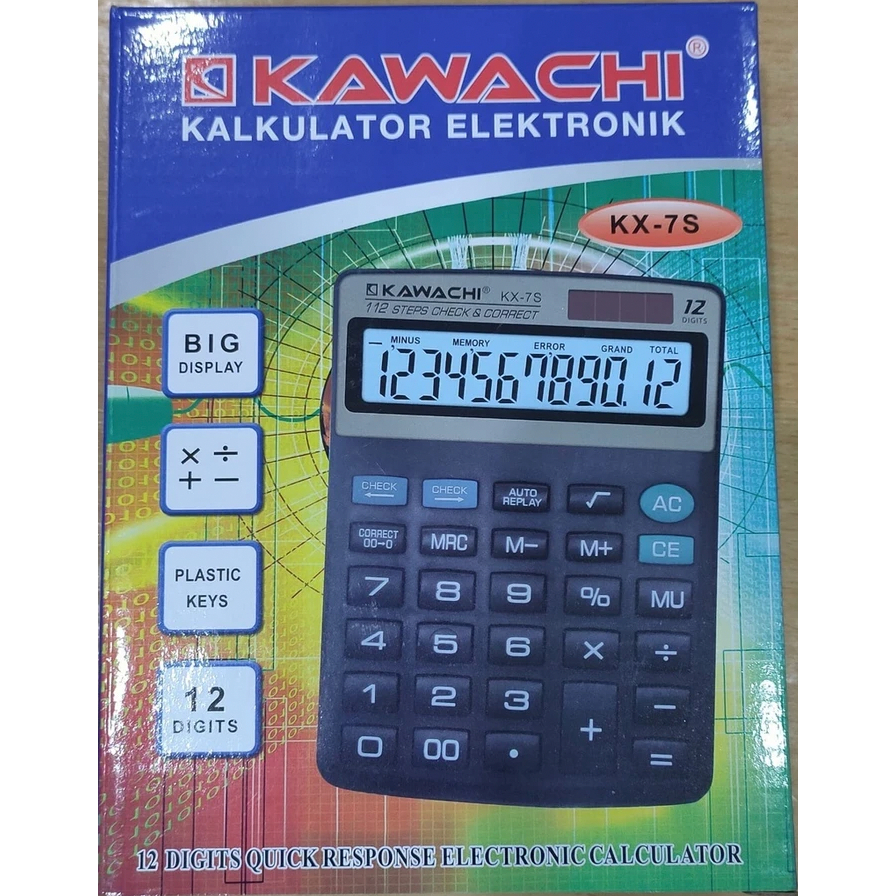 

KAWACHI Kalkulator 12 Digit KX-7S | Dual Power Calculator Serbaguna KX7S KX 7S