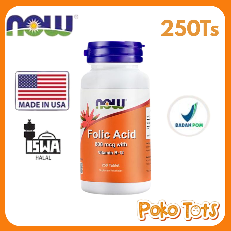 Now Foods Folic Acid 800 mcg with Vitamin B-12 Isi 250 Tablets Vitamin & Suplemen Ibu Hamil Now