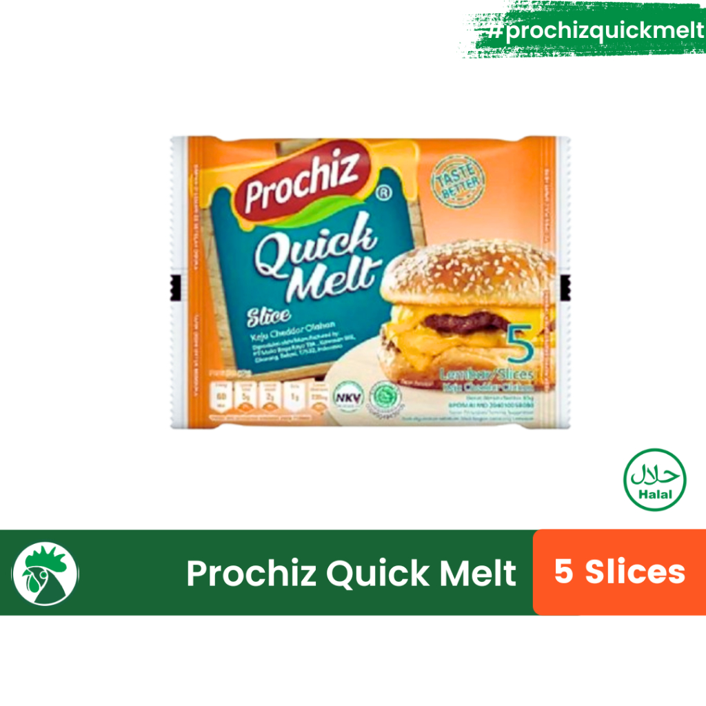 

Prochiz Quick Melt Slice Keju Cheddar 5 Lembar 85 Gram | Quick Melt Prochiz