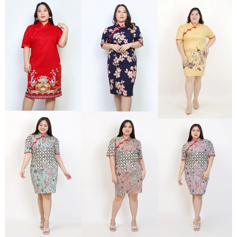 BAJU IMLEK DRESS WANITA JUMBO BIG SIZE 32 CHEONGSAM SHANGHAI XXL XXXL LD 120cm PESTA KONDANGAN IMLEK