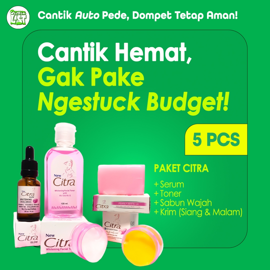 PAKET HEMAT 5in1 + New Citra Serum Wajah + Toner Wajah + Sabun Wajah + Krim Siang & Malam