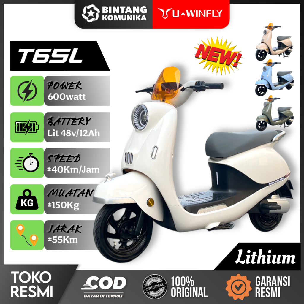 Sepeda LIstrik Uwinfly T65 Lithium 600 Watt TERBARU 2025