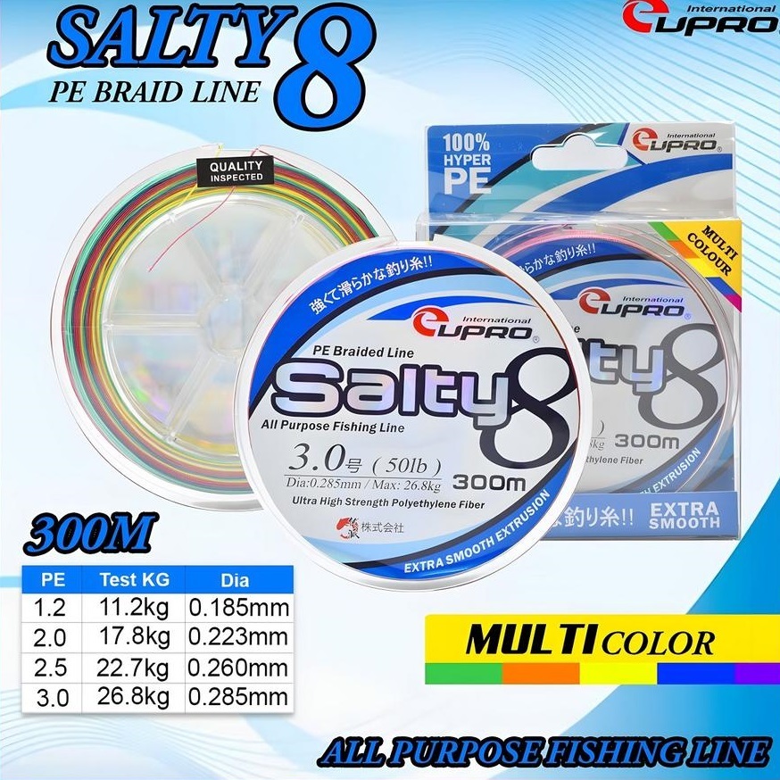 SALTY Senar Pancing PE X8 BRAID EUPRO 150M (Yellow) - 300M (Multi)