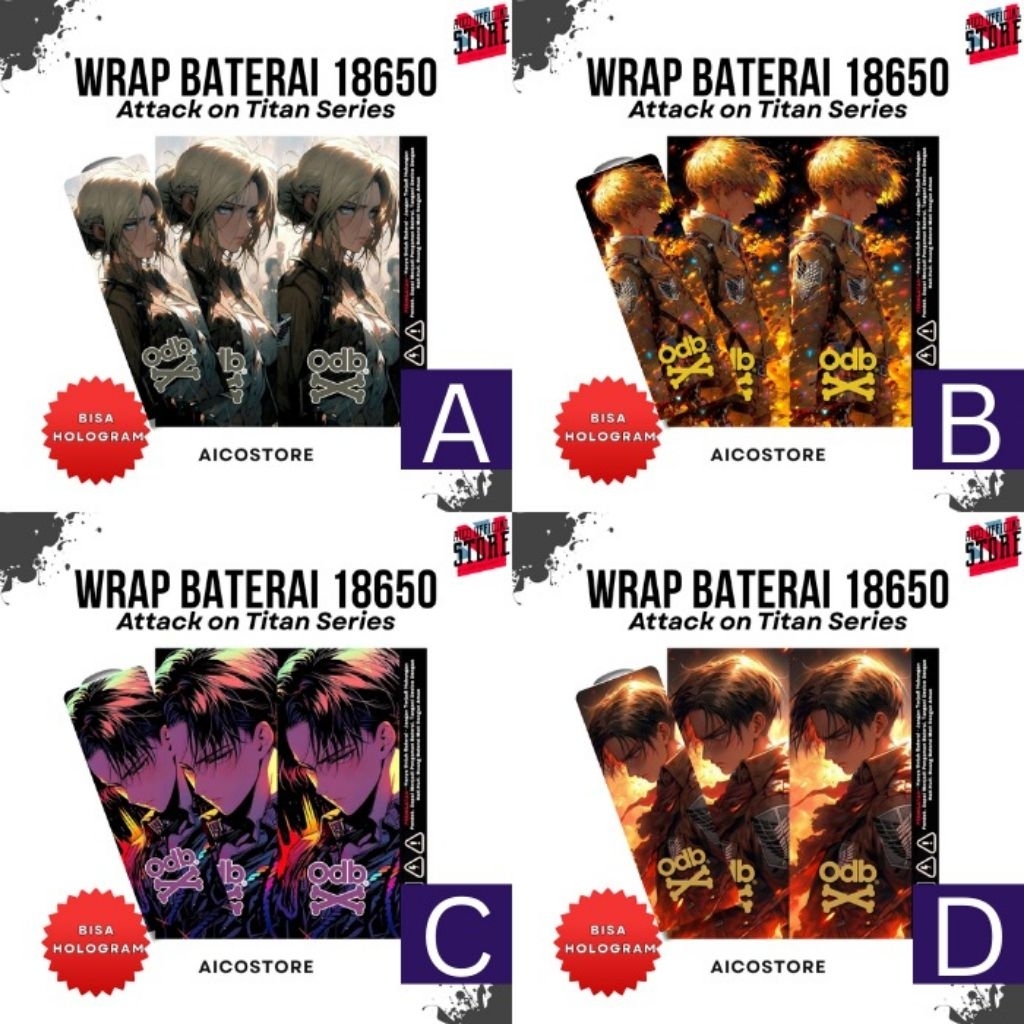 

Jaka Custom - Skin Stiker Wrap Baterai 18650 Motif Attack On Titan Full Desain Untuk Melindungxi Dan Mempercantik Baterai 18650 - Wrap Battery 18650 ODB Full Motif