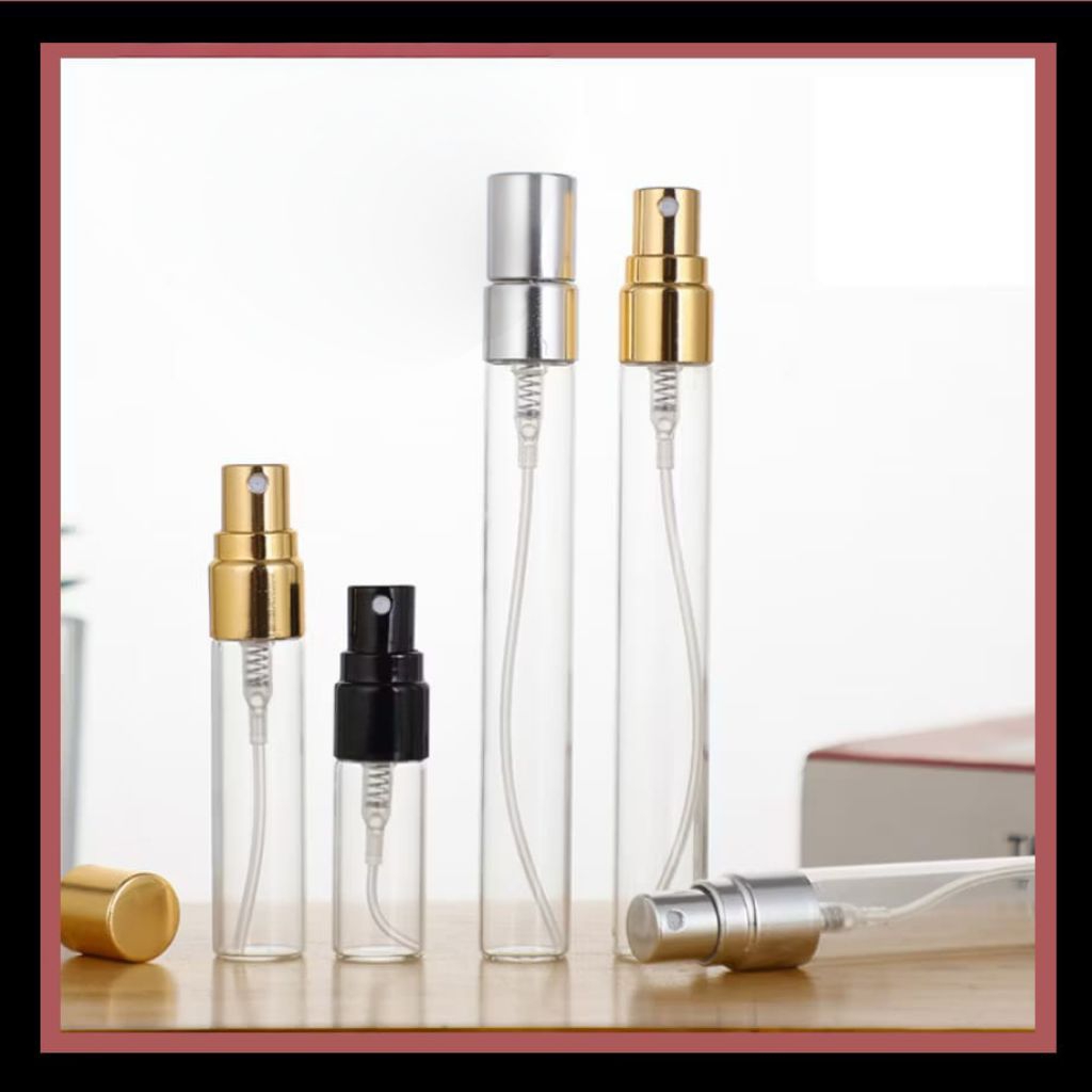 BOTOL SPRAY 10ML KACA TEBAL MOFEL BULAT PANJANG/TINGGI SPRAY METAL- BOTOL PARFUM TERLARIS-