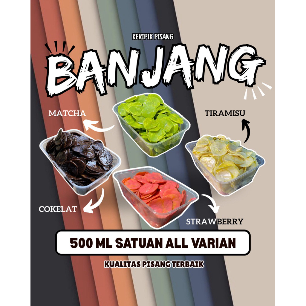 

keripik pisang lumer khas lumjang dengan varian rasa cokelat/matcha/tiramisu/stroberi ukuran 500ml