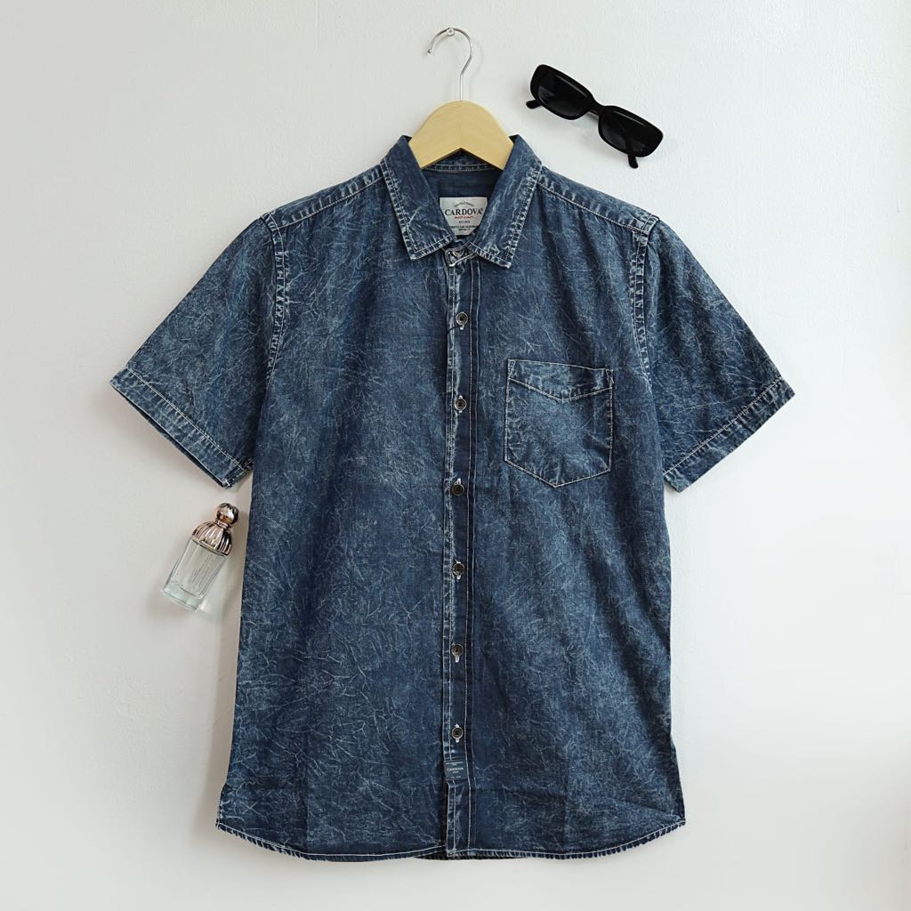 Cardova Kemeja Pria Denim Pendek Pria Dewasa Premium Distro SIngle Pocket Jeans Snow Wash