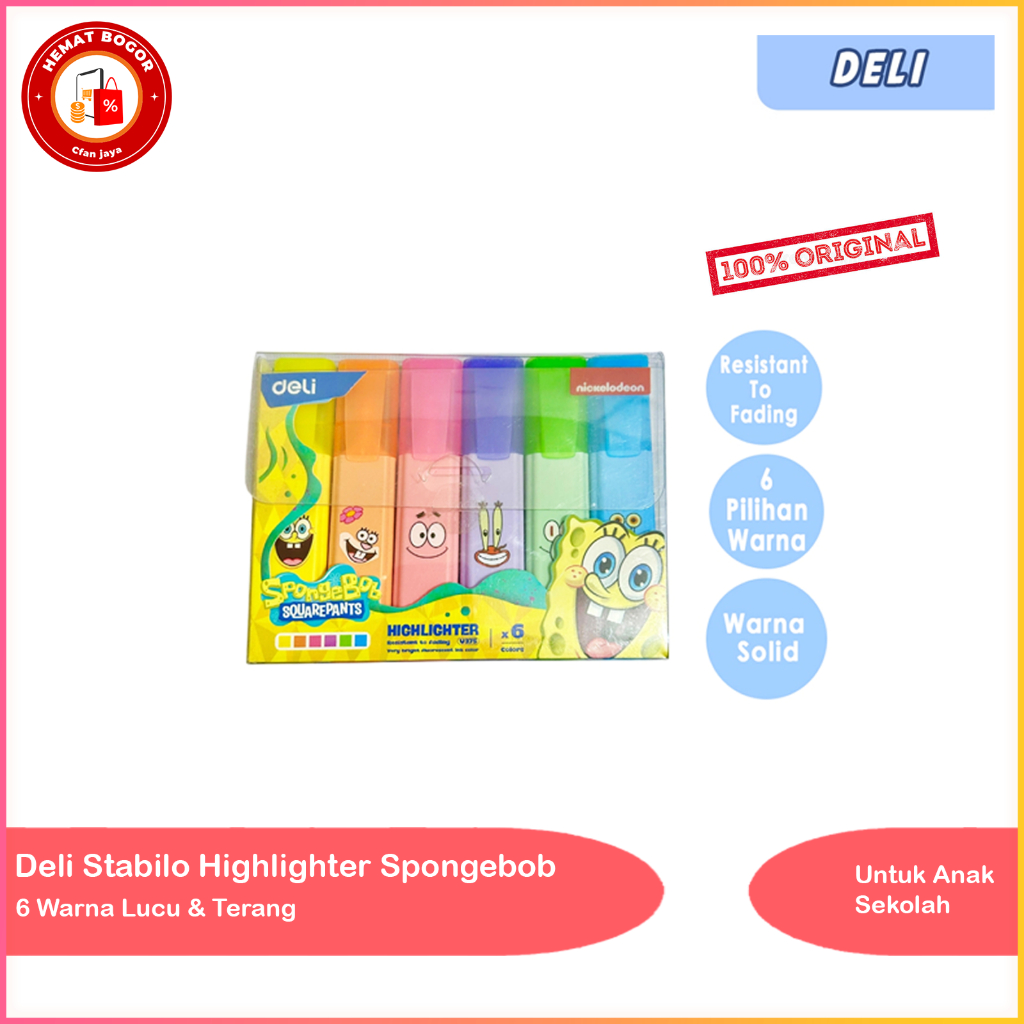 

Deli Stabilo Highlighter Spongebob 6 Warna Lucu & Terang Untuk Anak Sekolah Ujung 1-5mm EU375