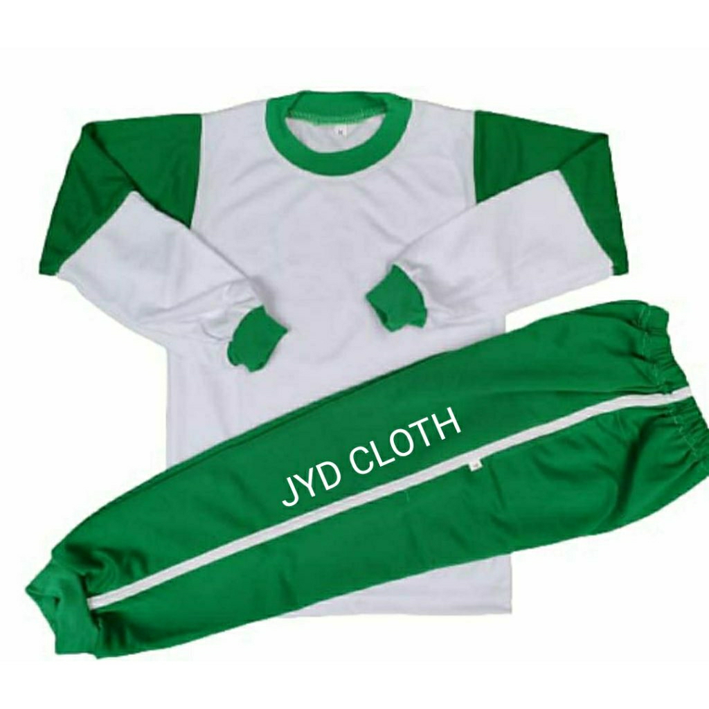setelan kaos olahraga TK/ SD / SMP/ SMA warna putih hijau super