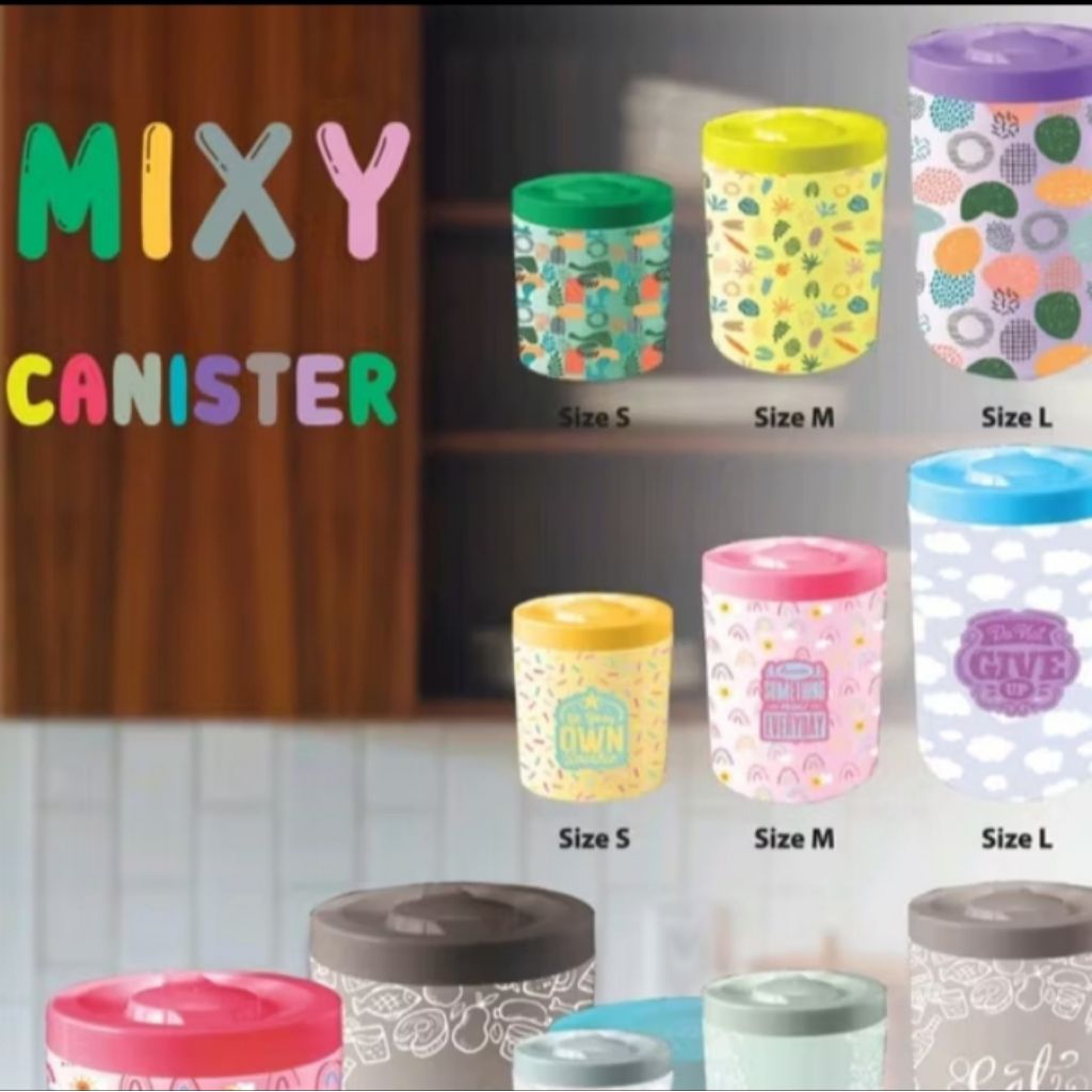 Toples Mixy Canister Motif unik dan cantik 3 ukuran / Toples cantik Merk Technoplast / Toples Kue ke