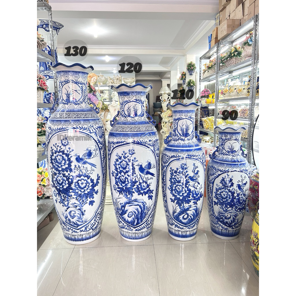 pajangan guci 90 biru putih keramik