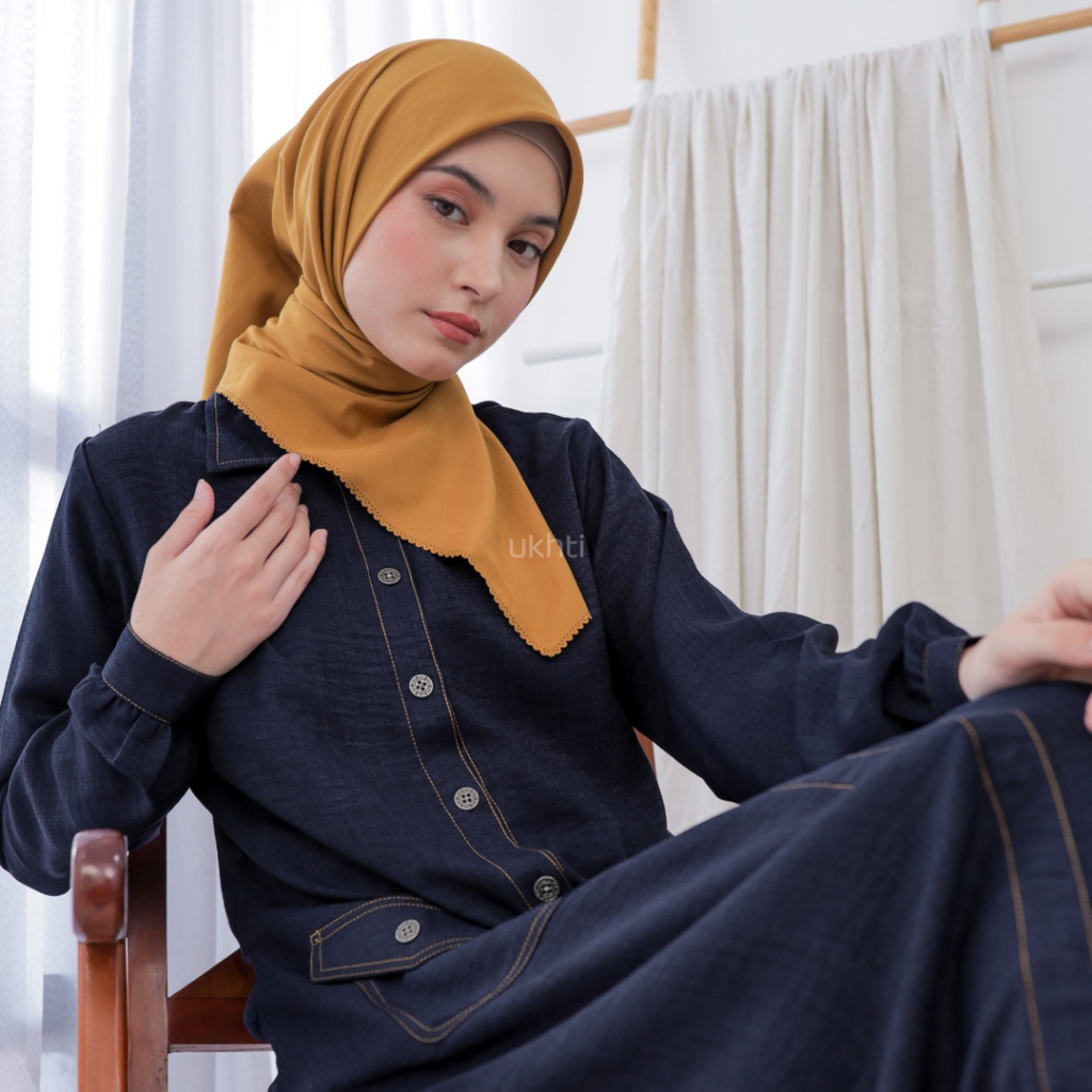 UKHTI MUNIRA -  Yura Gamis Abaya Polos Linen Denim Look Premium