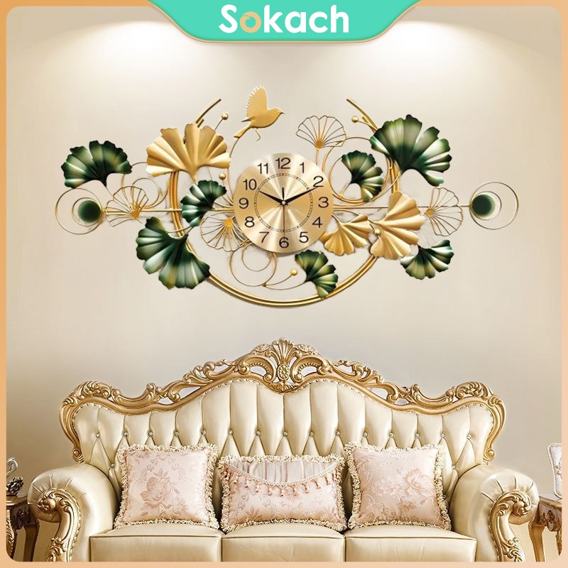 ⭐Dekorasi rumah⭐Jam Dinding Mewah Dekorasi Rumah Ruang Tamu Ruang Makan Jam Metal Ginkgo Luxury Moti