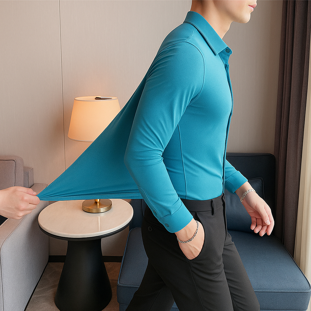 Streetwear - Kemeja Pria Lengan Panjang Elastic Stretch Slimfit Polos