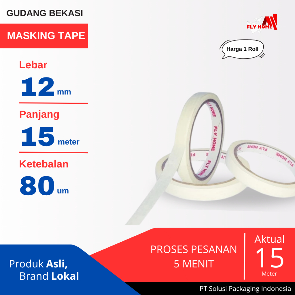 

FLYHOME 1Roll Lakban Kertas 12x15M 1/2inchi Masking Tape 15meter